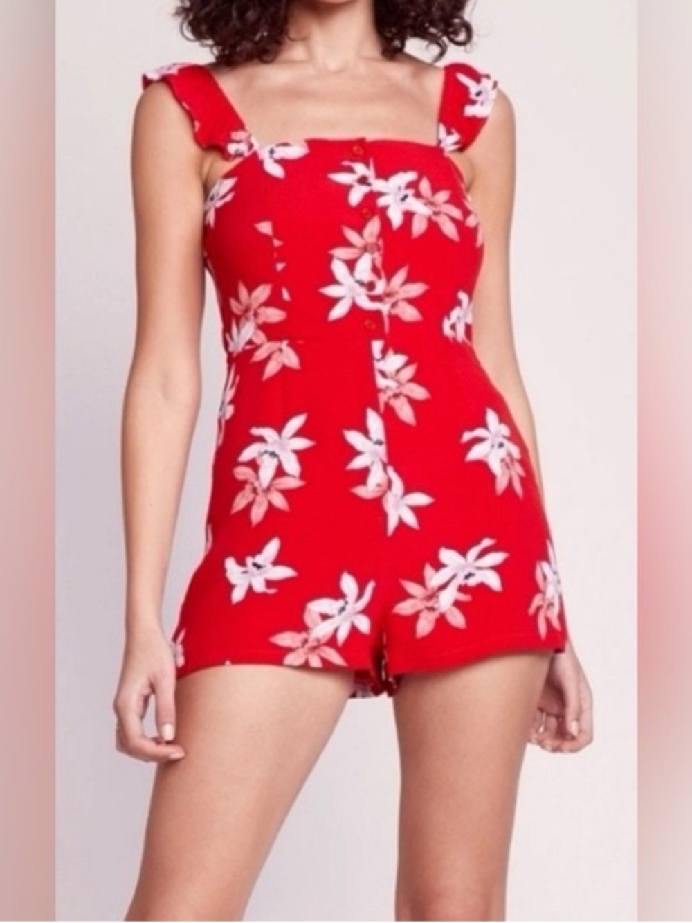 BB Dakota by Steve Madden Red Floral Tie-Shoulder Romper